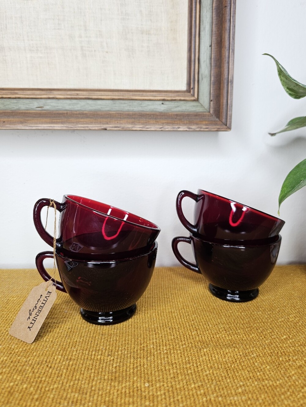 VTG 40s Royal Ruby Red Depression Glass Tea Cups